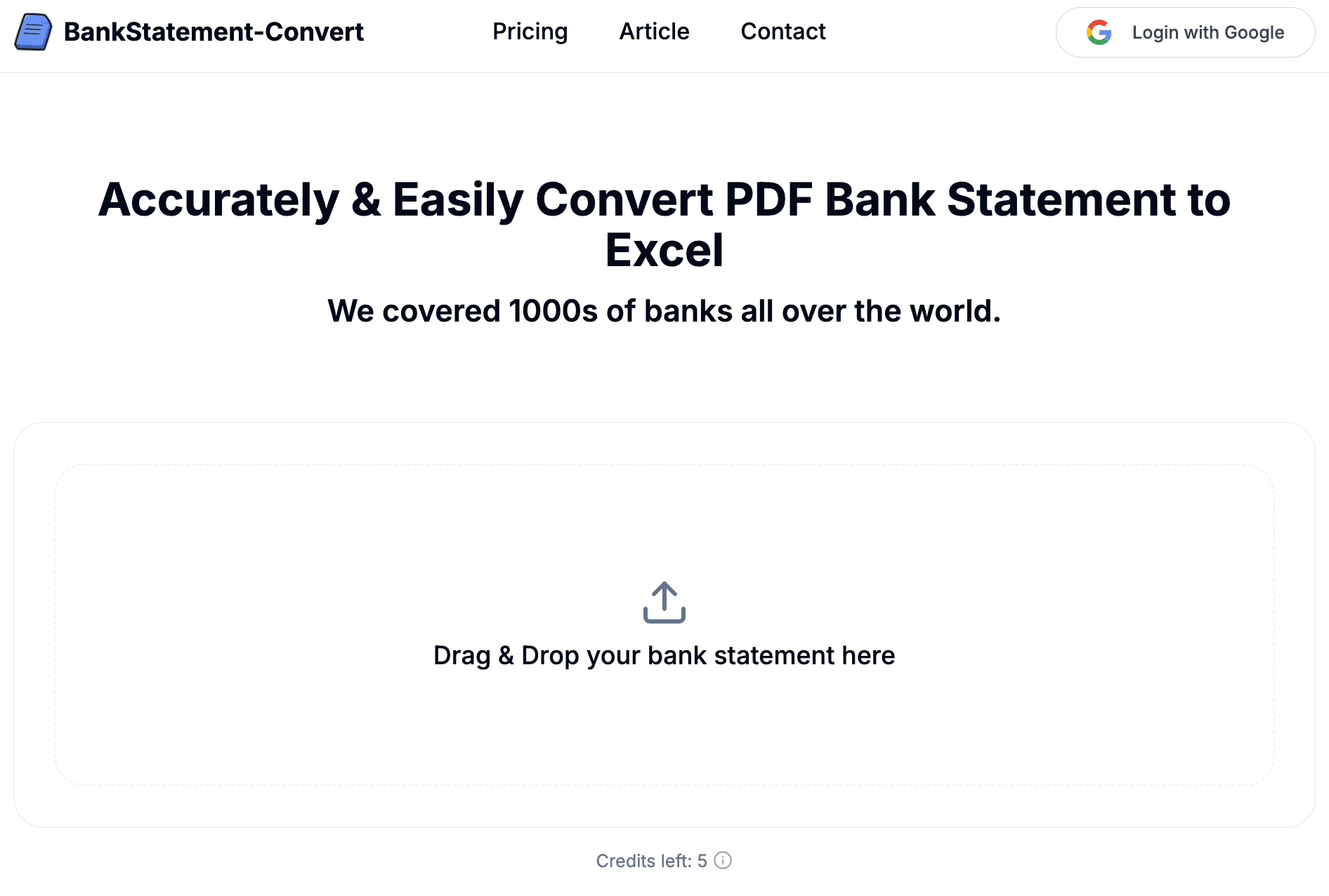 Screenshot of uploading a bank statement to BankStatement-Convert.com